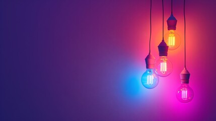 Smart lighting system with colorful LED bulbs, against a dark purple background