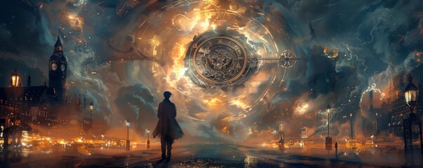 Wall Mural - A time machine transporting a person to the past or future.