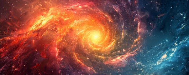Wall Mural - a photorealistic depiction of a swirling vortex of colors, representing the chaos and energy of the 