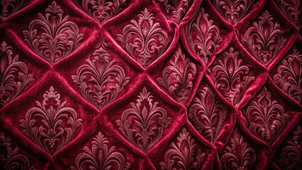 Poster - Luxurious dark red velvet fabric with intricate pattern design , ruby, texture, matte, background, suede, seamless, wine