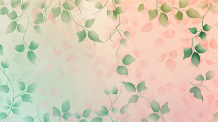 Poster - A green and pink background with leaves and flowers