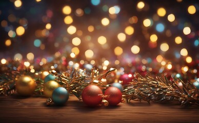 Wall Mural - Christmas decoration on bokeh background, close-up,