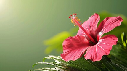 Wall Mural - Beautiful pink hibiscus flower blooming in the garden