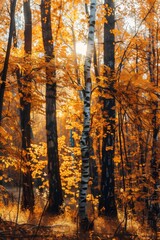 Wall Mural - Beautiful autumn forest background. AI generative