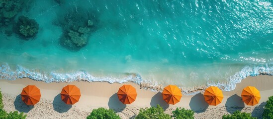 Wall Mural - Aerial View of a Tropical Beach with Umbrellas