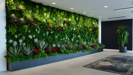 Interior of a modern office building with green plants. 