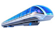 © AI Farm - Futuristic high-speed train with sleek design and advanced technology, featuring blue accents and transparent windows, isolated on white background.
