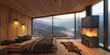 © zakiroff - Eco lodge with fireplace, mountain views, scenic retreat, nature escape, sustainable living, cozy interior, eco cabin, eco retreat concept