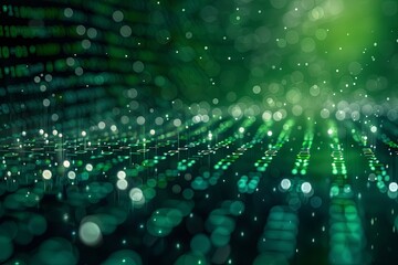 Green dark binary code data streaming background created with Generative AI