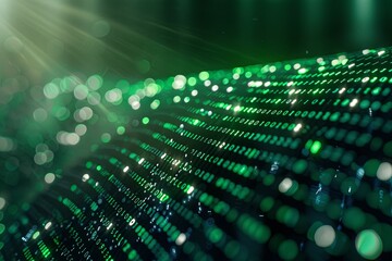 Green dark binary code data streaming background created with Generative AI