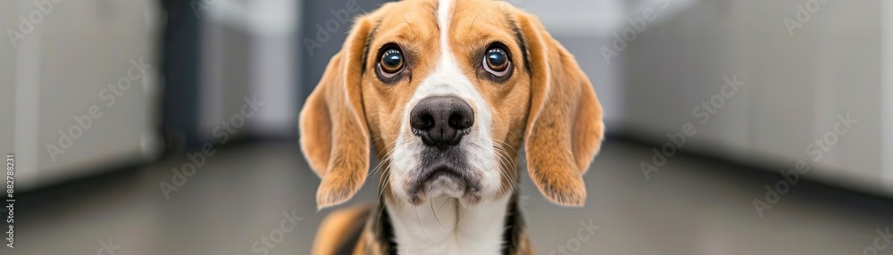 Beagle in an office setting, receiving a preventive health exam, office ...