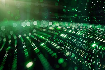 Green dark binary code data streaming background created with Generative AI