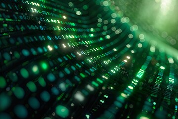 Green dark binary code data streaming background created with Generative AI
