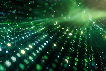 Green dark binary code data streaming background created with Generative AI