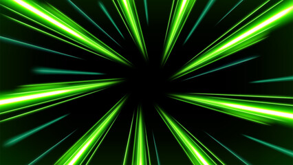 Wall Mural - Green Rays Zoom in Motion Effect, Swirl Light Color Trails, Vector Illustration