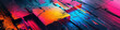 © Evgeniy - Modern trendy cyberpunk neon colors hi-tech geometric abstract background. High quality ultra wide art header social media post graphic element, banner, print, texture wallpaper. Generative Ai content
