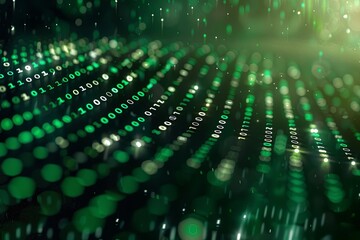 Green dark binary code data streaming background created with Generative AI