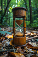 Wall Mural - old generation hourglass in forest with green background generated by AI