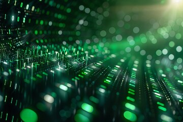 Green dark binary code data streaming background created with Generative AI