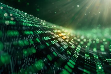Green dark binary code data streaming background created with Generative AI