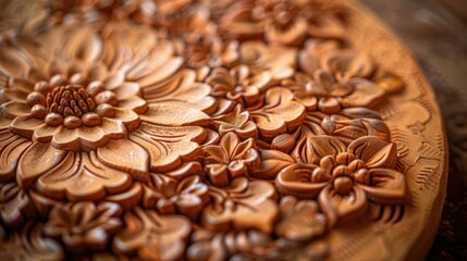 Canvas Print - A wooden carving of flowers. AI.