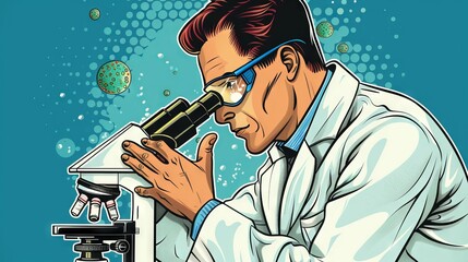 Wall Mural - scientist studying microorganisms under microscope. a researcher examines a slide under a powerful m