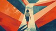 © Lull - Woman walking through abstract shapes. Silhouette of a woman walking through an abstract corridor of colorful shapes.