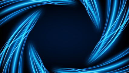 Wall Mural - Blue Twirl Light Circle Effect Frame on Dark Background, Vector Illustration