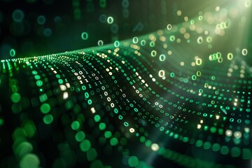 Green dark binary code data streaming background created with Generative AI