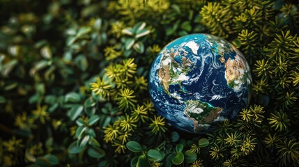 Poster - Earth Globe Nestled in Lush Greenery