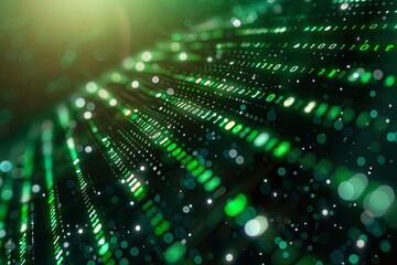 Green dark binary code data streaming background created with Generative AI