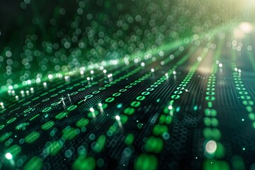 Green dark binary code data streaming background created with Generative AI
