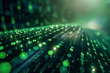 Green dark binary code data streaming background created with Generative AI