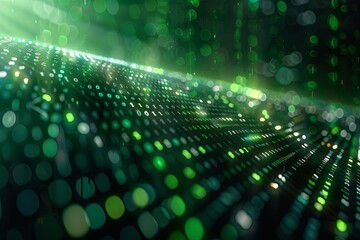 Green dark binary code data streaming background created with Generative AI