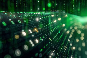 Green dark binary code data streaming background created with Generative AI