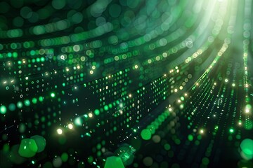 Green dark binary code data streaming background created with Generative AI