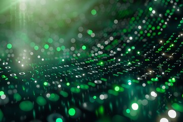 Green dark binary code data streaming background created with Generative AI