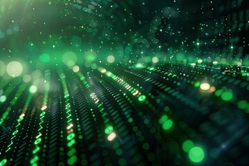 Green dark binary code data streaming background created with Generative AI