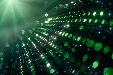 Green dark binary code data streaming background created with Generative AI