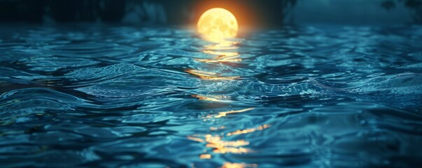 Sticker - Moonlight Reflecting on Water Texture Background, 4K hyperrealistic photo