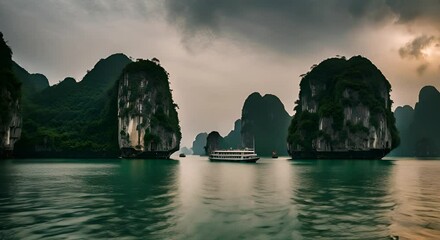 Sticker - Boat in Halong Bay, Vietnam.