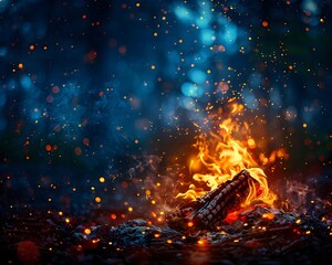 Wall Mural - Mesmerizing Campfire under the Starry Night Sky with Swirling Sparks and Embers