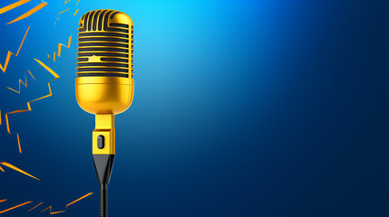 Microphone with yellow waveform on blue background