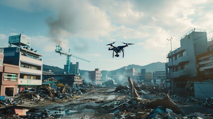 Canvas Print - A comprehensive disaster response system, utilizing AI and drones to assess and respond to natural calamities efficiently.