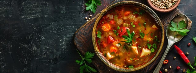 Wall Mural - Traditional polish tomato soup on rustic background