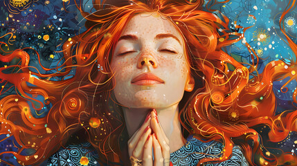 Wall Mural - a red-haired woman finding herself spiritually