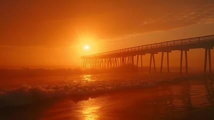 Wall Mural - Stunning Sunset Over a Serene Beach Pier