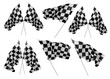 © stockphoto-graf - Set collection of waving and crossed black white chequered or checkered flag with wooden stick motorsport sport racing concept isolated background