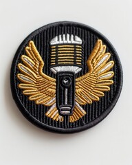 a vintage aviation patch with a microphone on it