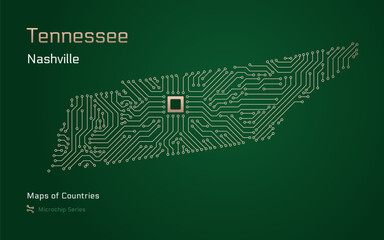 Wall Mural - Tennessee Map with a capital of Nashville Shown in a Microchip Pattern. Silicon valley, E-government. United States vector maps. Microchip Series	